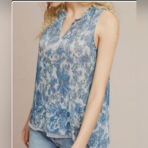 Anthropologie Vanessa Virginia Floral Tank Top Metallic Blue Womens Size XL